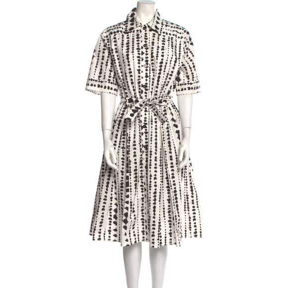 Piazza Sempione Dotted Striped Belted Midi Shirt Black White Dress Size‎ 40 US 4 - Picture 2 of 6